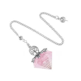 Pendule Orgonite Arbre de Vie Quartz Rose 6 faces