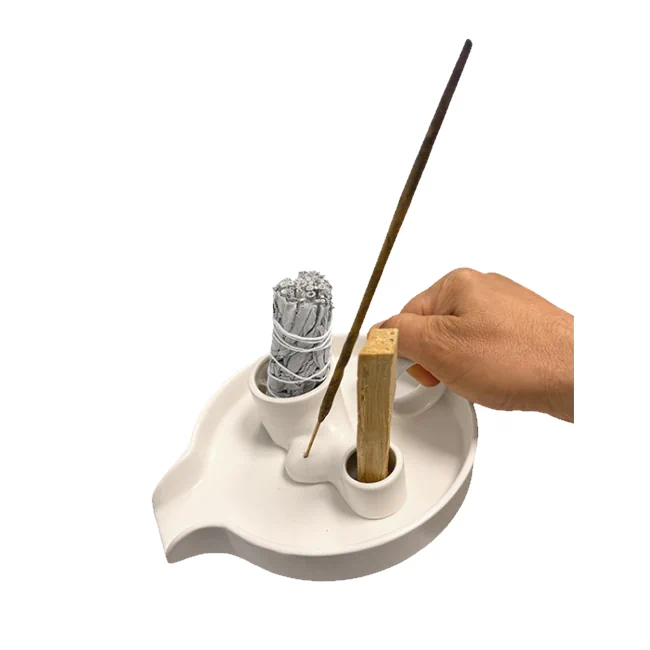 Porte Encens Céramique Blanc pour Palo Santo et Sauge Blanche
